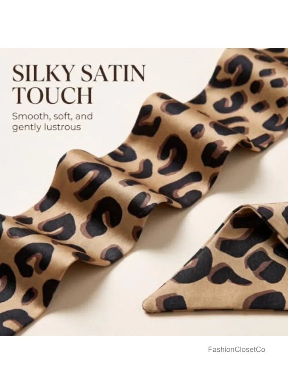 2-Pack Silky Fashion Scarves Leopard Print Neck Tie Hairband Purse Accessory